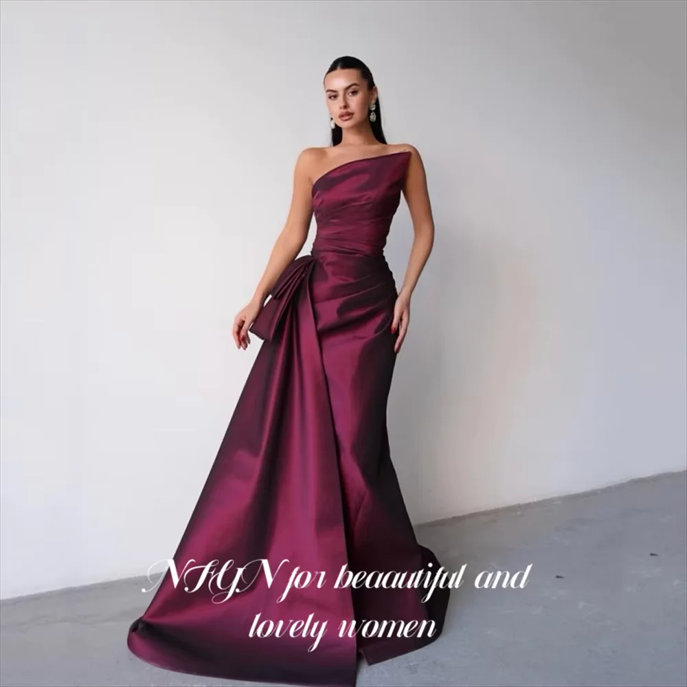 

NFYN бордовое вечернее платье, атласные платья русалки для выпускного вечера, драпированное вечернее вечернее платье без рукавов, robe de bal для женщин по индивидуальному заказу