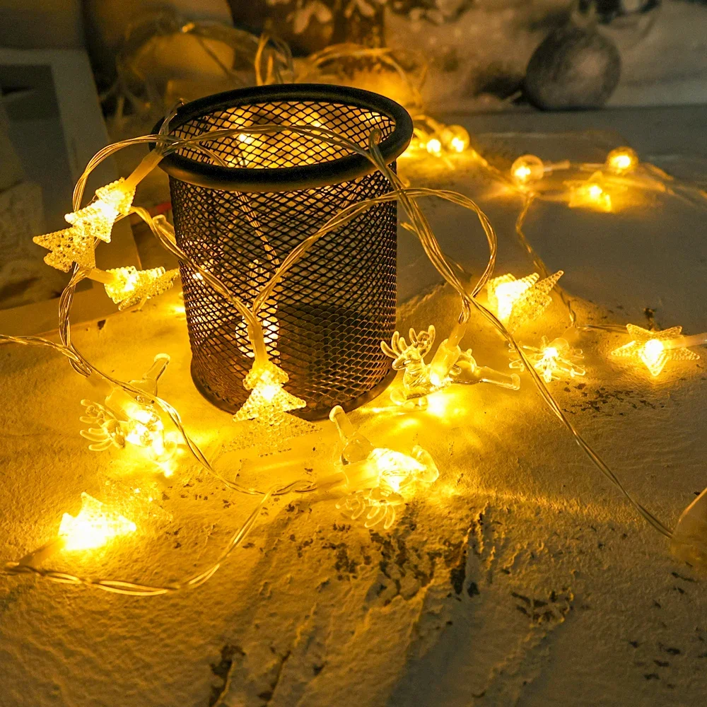 LED Christmas String Lights Battery Operated Snowflake Star Garland Fairy Lights Waterproof Indoor Outdoor Xmas Party Decoration