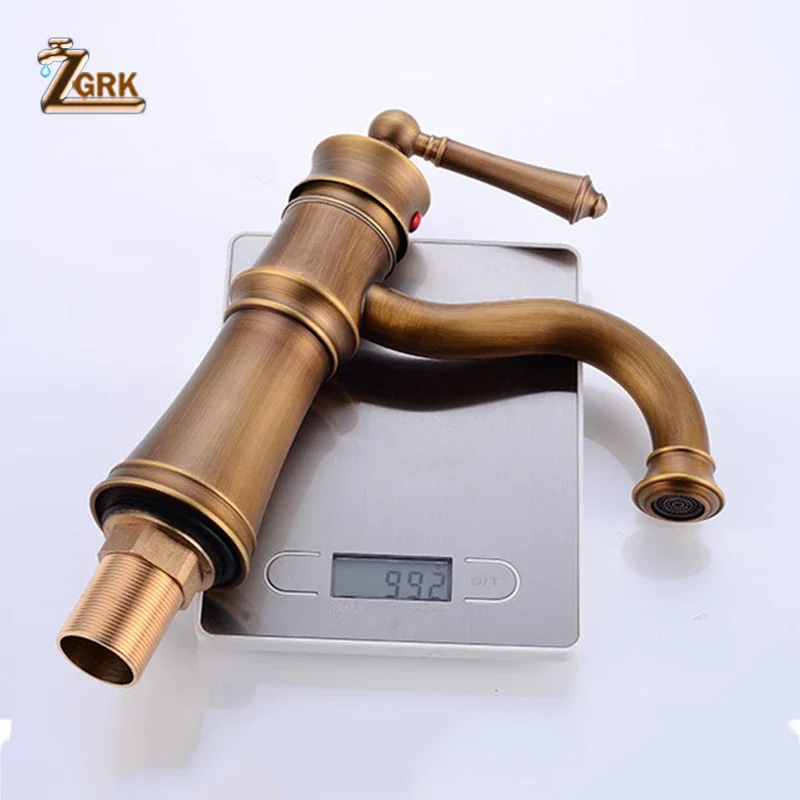 ZGRK Basin Faucets Antique Brass Sink Faucet Single Handle Vintage Deck Mount Torneiras Hot Cold Water Bath Mixer Water Tap