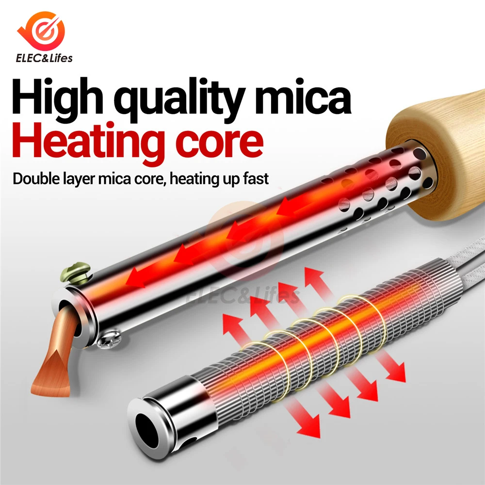 SL502 Eectrie Soldering iron Stainless Steel Pipe Sleeve Soldering Iron Weld Copper Tip with Wooden Handle Rework Station Tool
