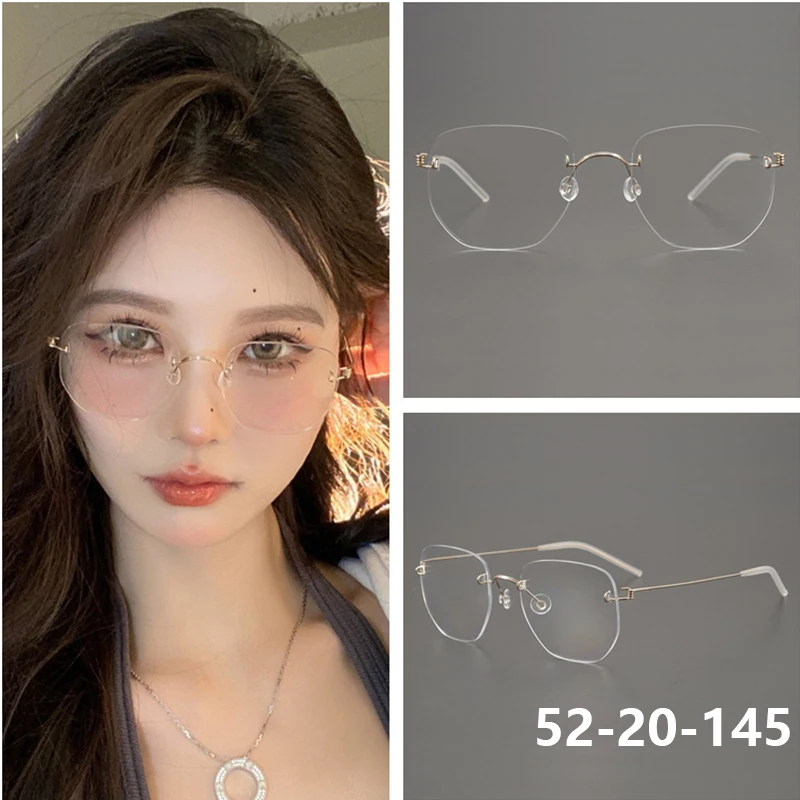 الدنمارك العلامة التجارية 358 مضلع بدون شفة الرجال النظارات الإطار موضة خفيفة كبيرة الحجم النساء لا حافة النظارات الذهب سلك نظارات جديد #1