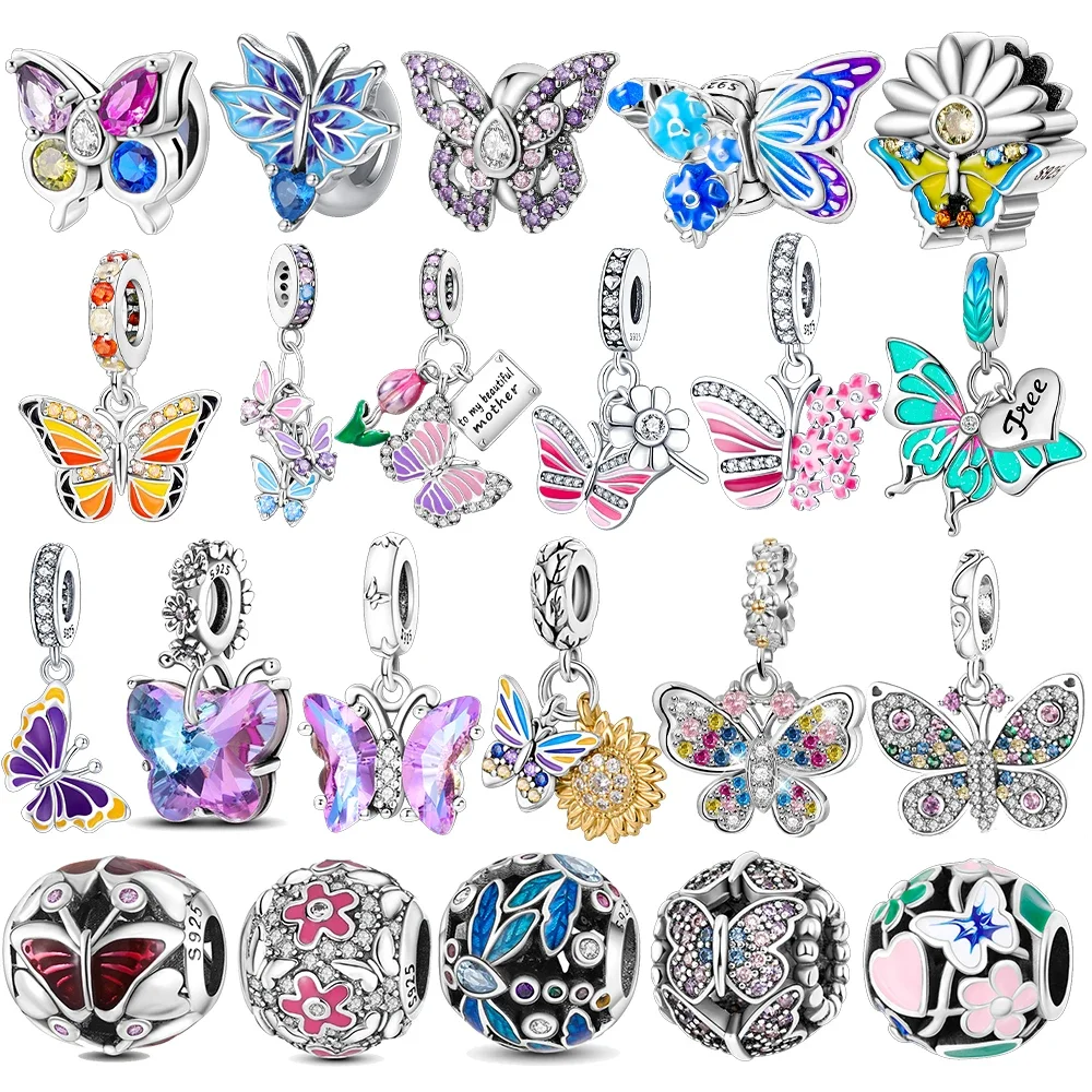 

925 sterling silver butterfly sunflower pendant charmas fit original Pandora bracelet charm bead necklace Diy female jewelry