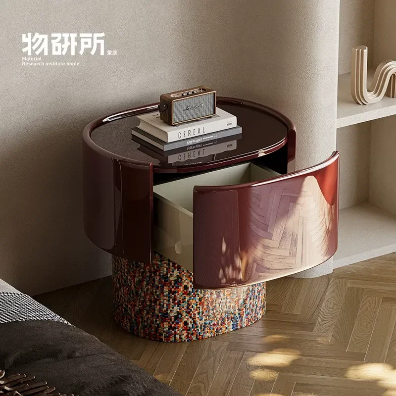 New Paint Bedside Table High Gloss Premium Bedroom Storage Cabinet Italian Light Luxury Retro Style Drawer Nightstand