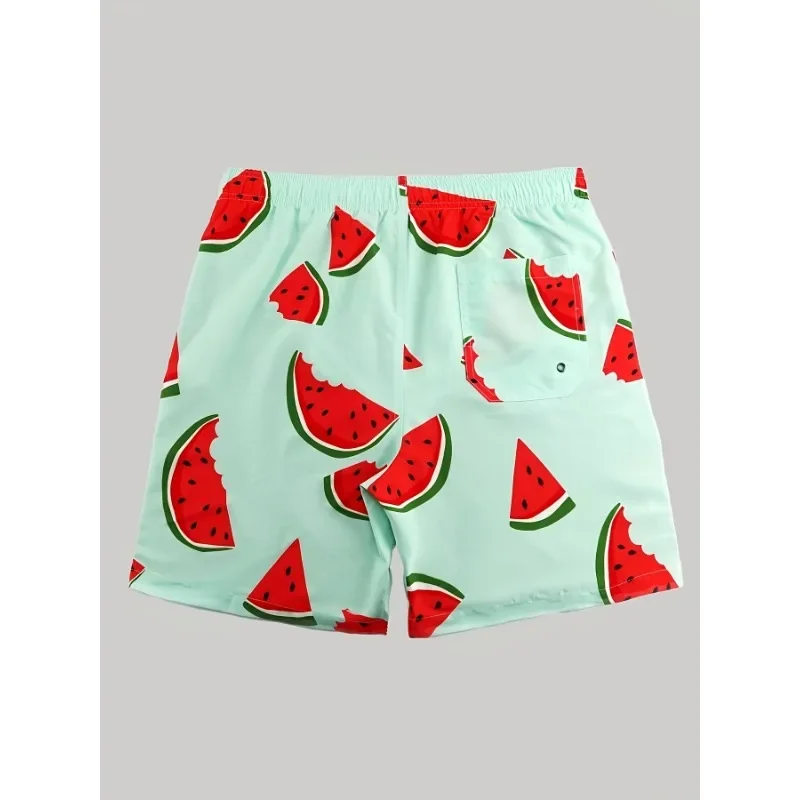 

Men's Watermelon Print Swim Shorts - Adjustable Drawstring Belt, Lightweight Stretch Summer Beach ShortsJV