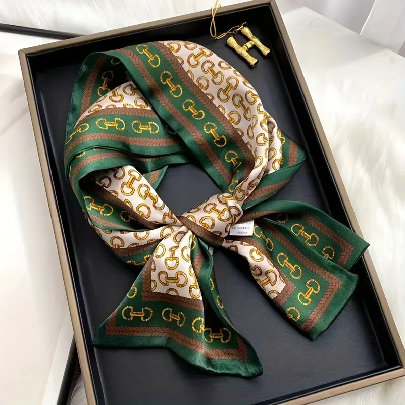 

Double Sided Printed Streamer Scarf, Elegant Thin Narrow Neck Scarf Professional Shirt Matching Silky Scarf For Women