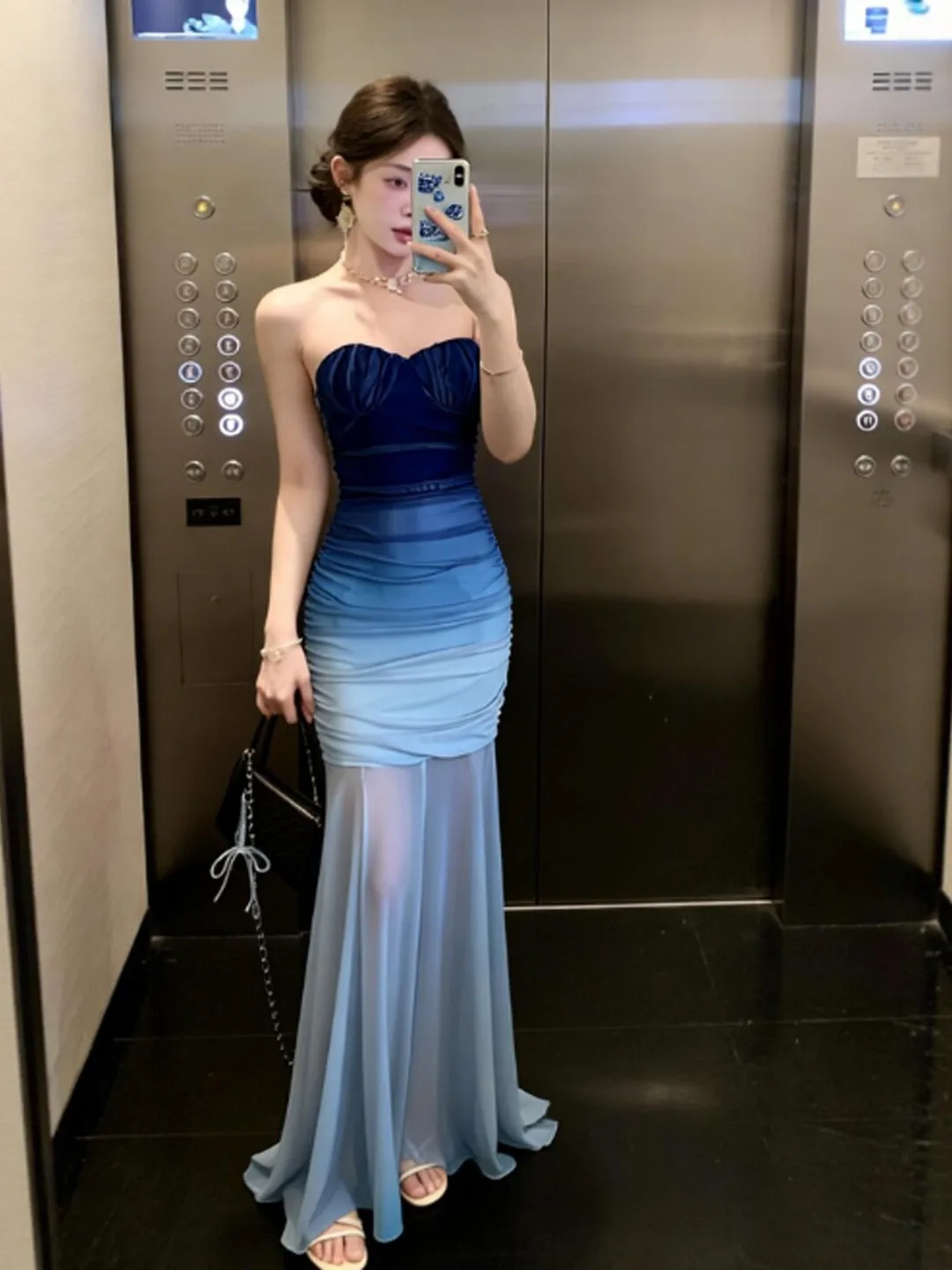 

Beachwear Gradient Strapless Slim Fit Long Dress Unique Beautiful Summer 2026 Women's Casual Elegant High Waist Dress