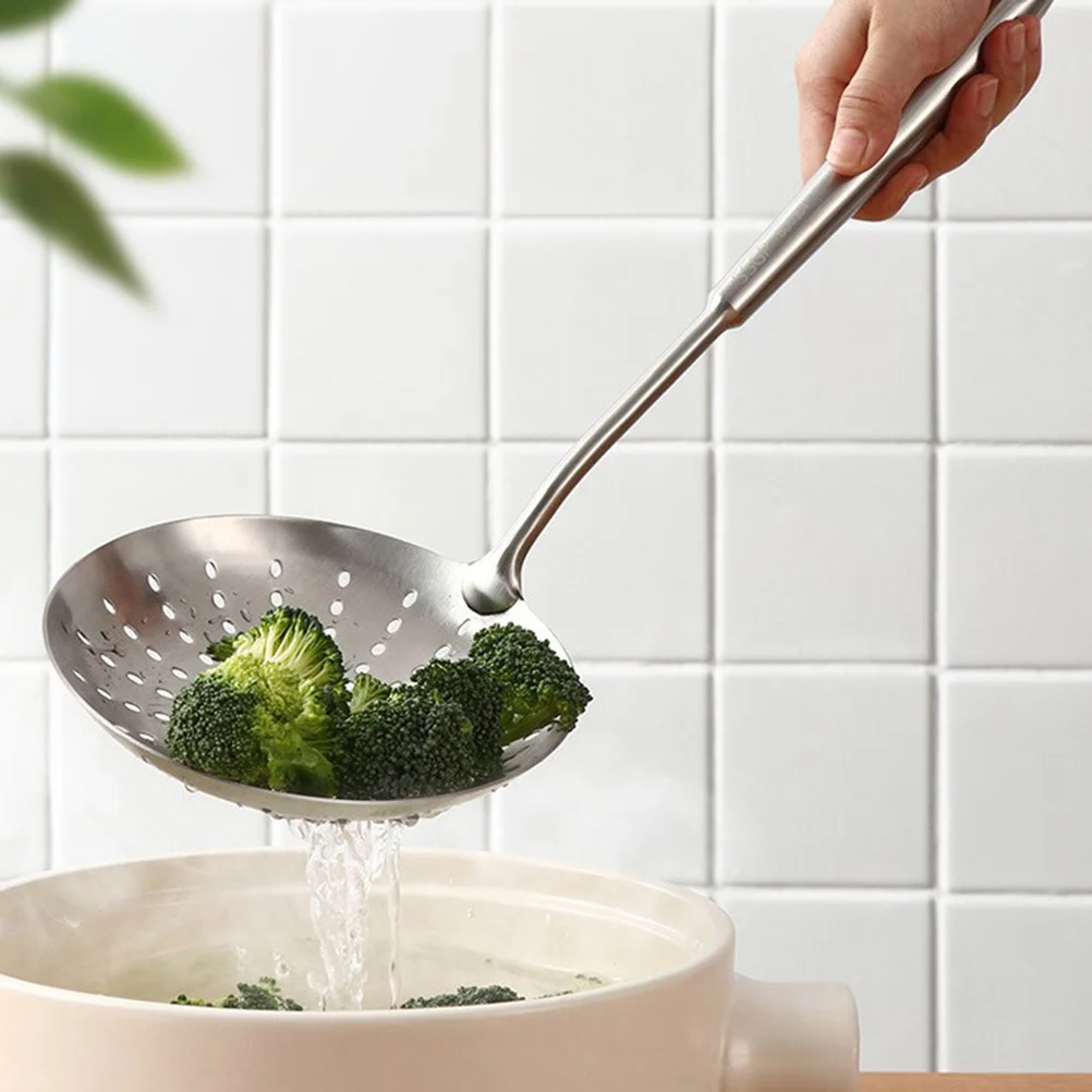 

Stainless Steel Slotted Spoon Fine Mesh Long Handle Heat Resistant Soup Strainer For Hot Pot Kitchen Restaurant Use