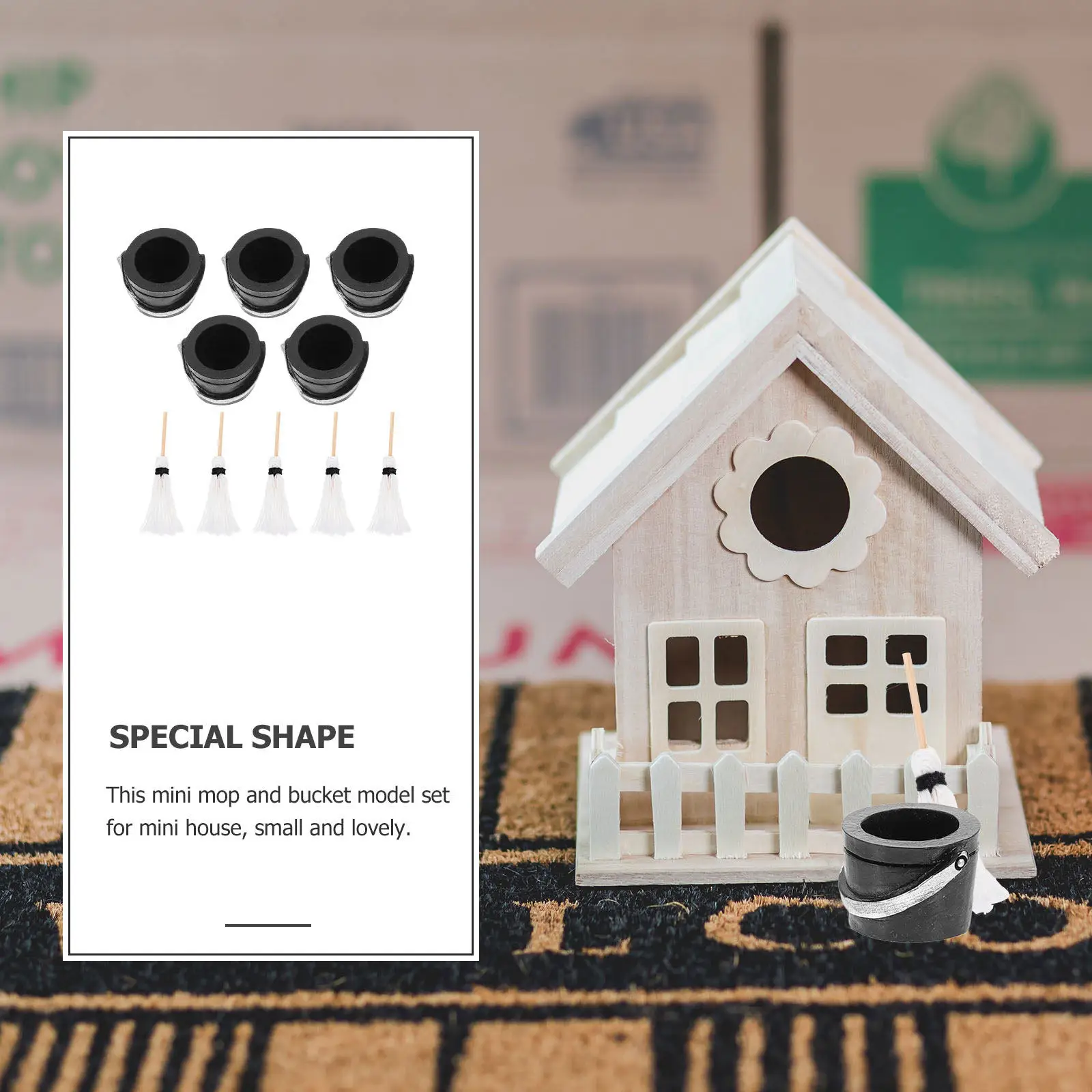 

5Sets Mini Mop and Bucket Set for Dollhouse Accessories High Detail Realistic Tools Mini House Decoration