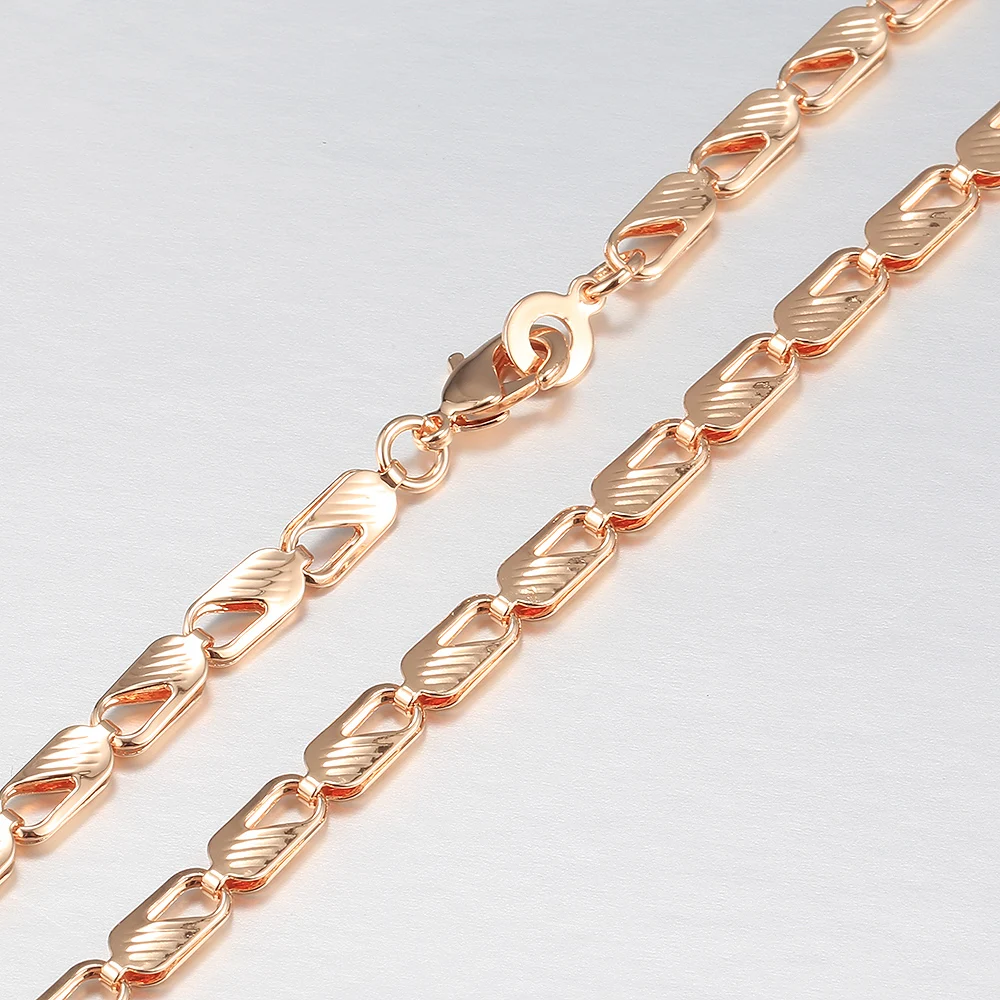 585 Rose Gold Color Necklace For Women Girls Rectangle Link Chain Necklace Jewelry Wholesale Dropshipping 5mm 20/24inch LCN54