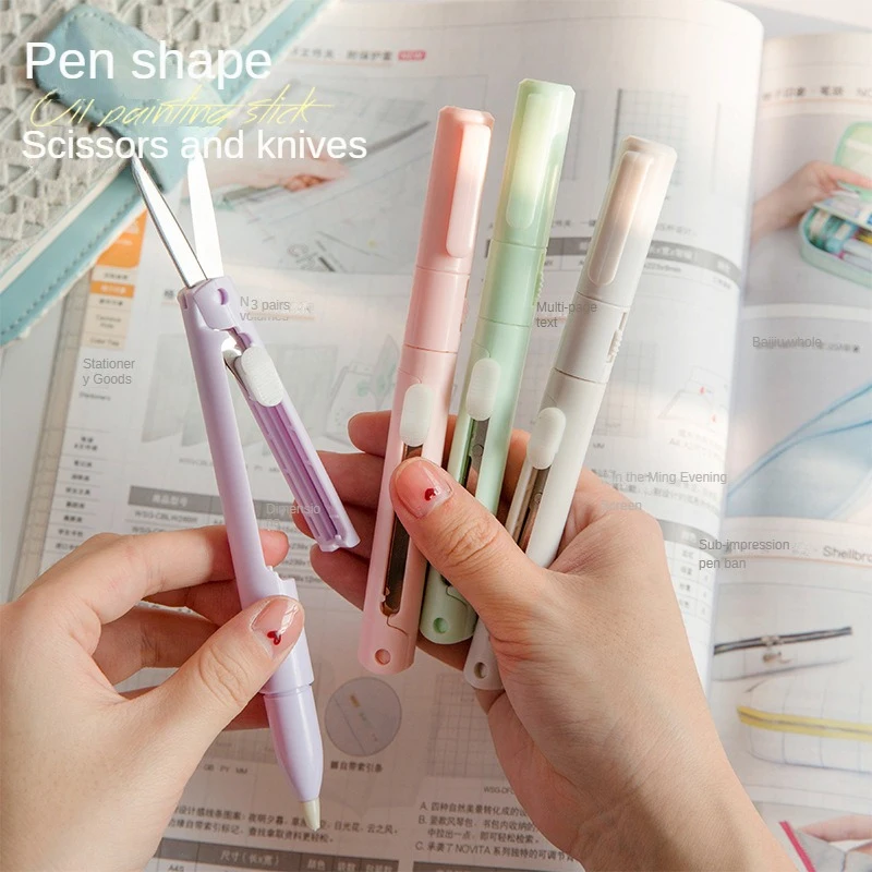 

Mini Portable Scissors Paper Cutter Knife Two to One Multi-Functional Pocket Pen Shape Scrapbooking Carving Cutting Art Tools