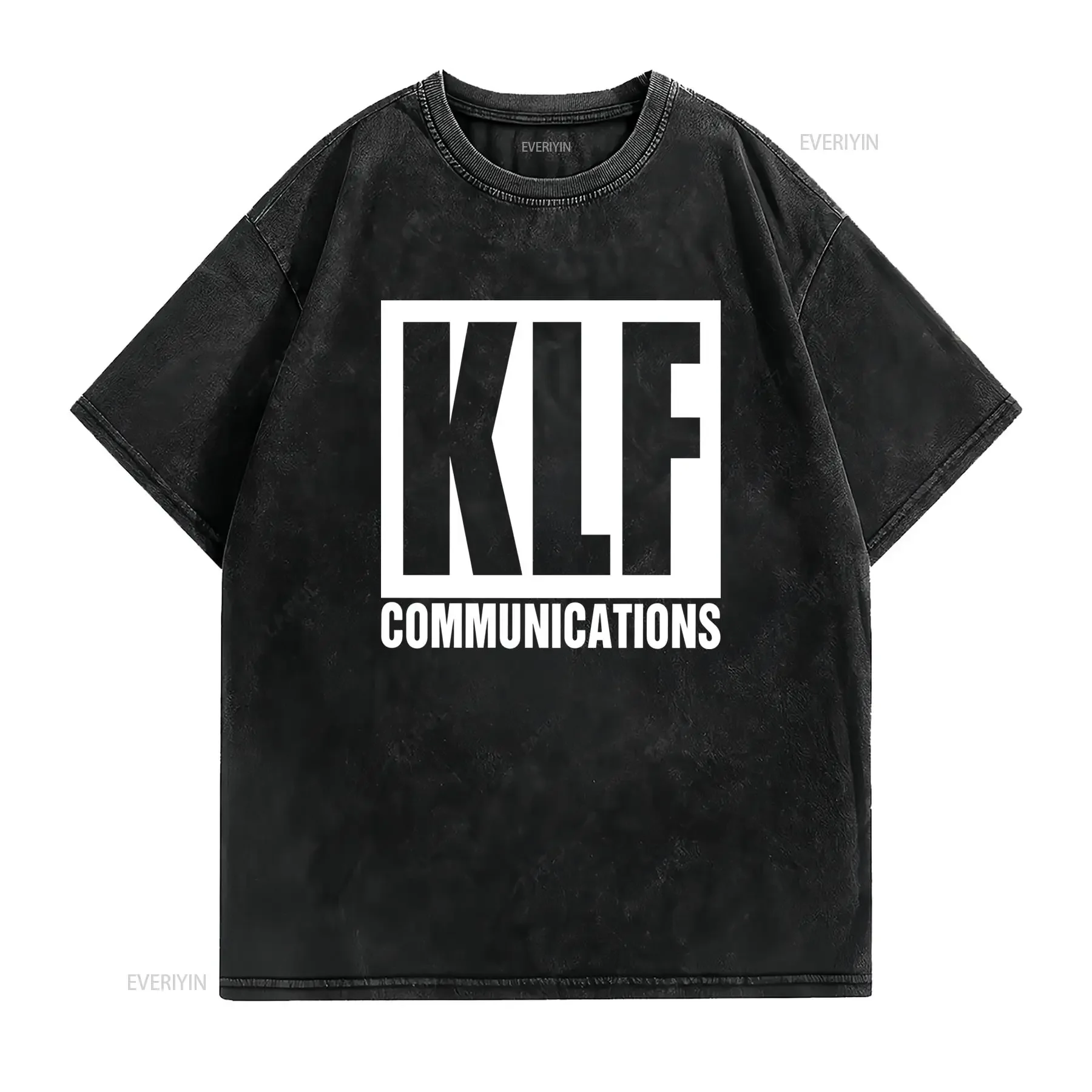 Vintage Electronic Music KLF Communications Print Black White Streetwear Casual T Shirt vintage Washed Stylish Versatile