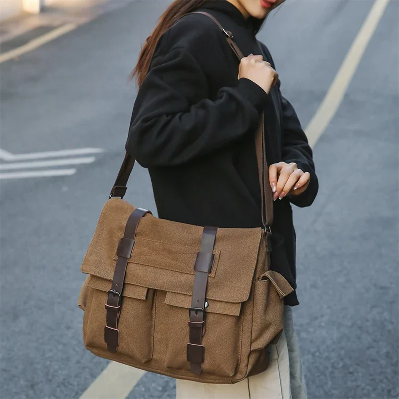 Retro Canvas Messenger Bag Casual Commute Travel Crossbody Shoulder Bag Couple Weekend Bag Men Women Bag College Classes Bags