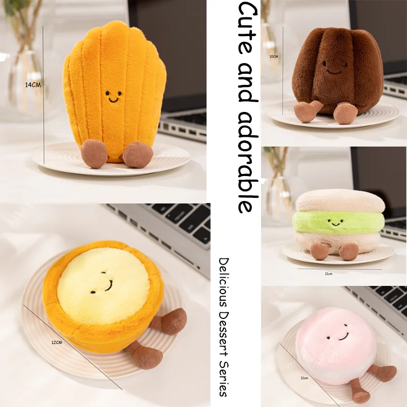 10/14CM Delicious Dessert Plush Doll Personification Smile Egg Tart Macaron Madeline Food Doll Dessert Shop Decoration Gift