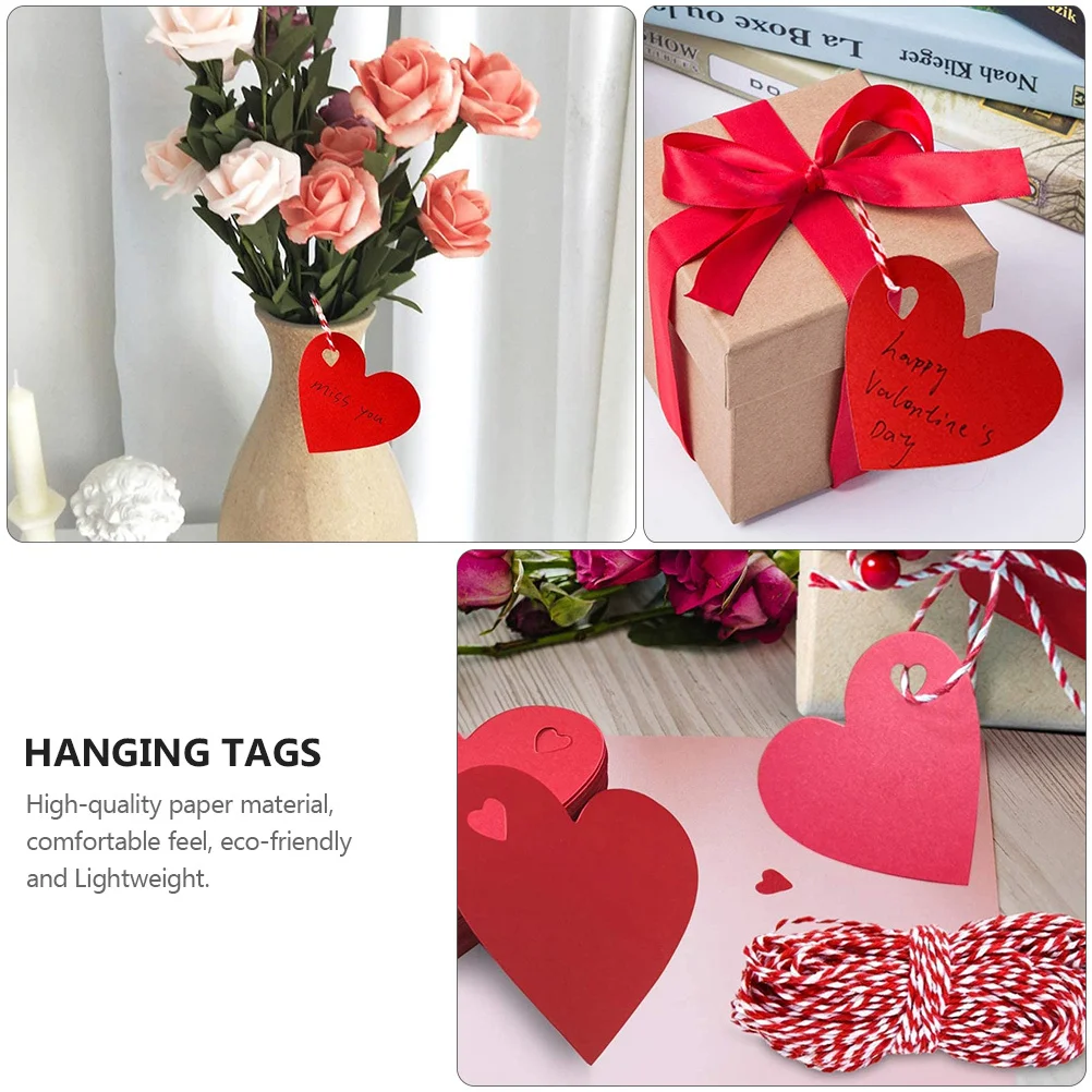 1Set Heart-Shaped Hanging Tags Red Valentine Gift Labels Paper Tags for Gift Bags Decoration Romantic