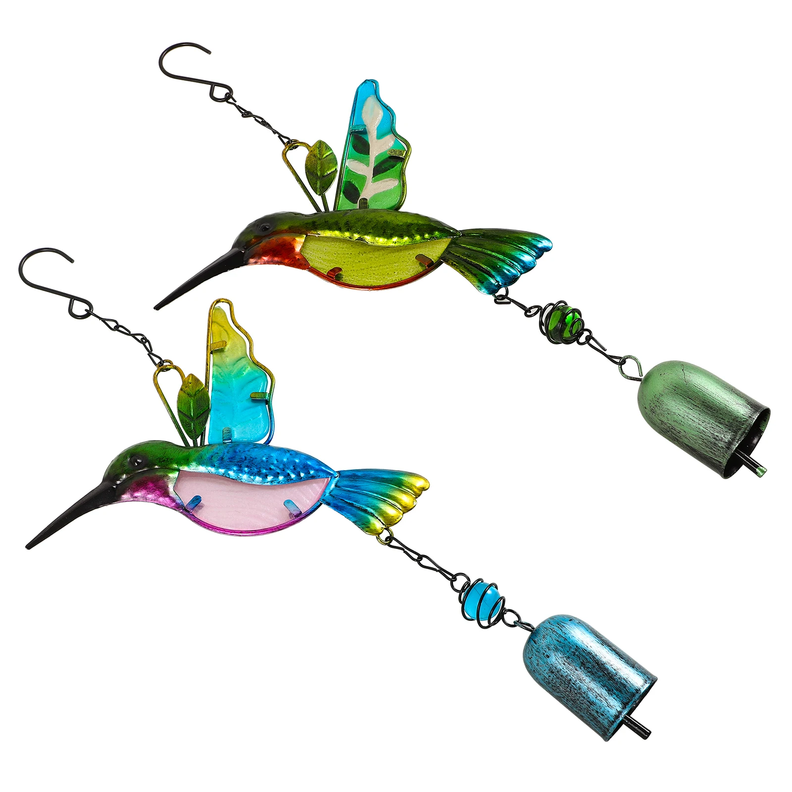 

2 Pcs The Bell Hummingbird Pendant Mother Colorful Iron Hummer Outdoor Decoration