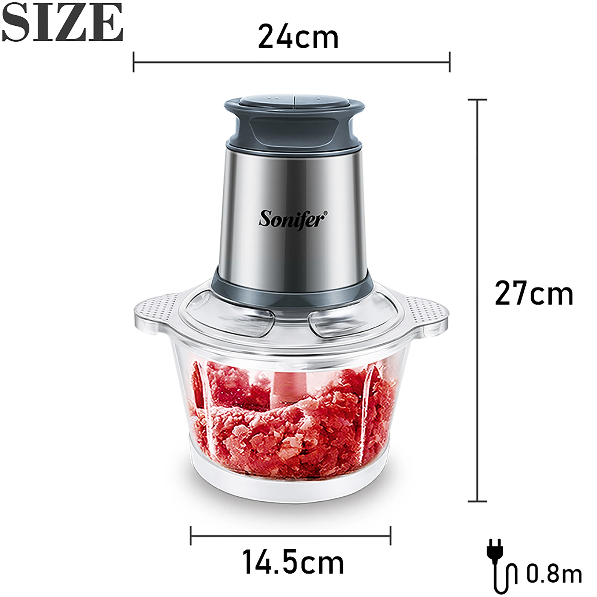 2 Speeds Electric Chopper Meat Grinder 1.8L Glass Mincer Food Processor Slicer Egg Beater Vegetable Meat Grinder 250W Sonifer