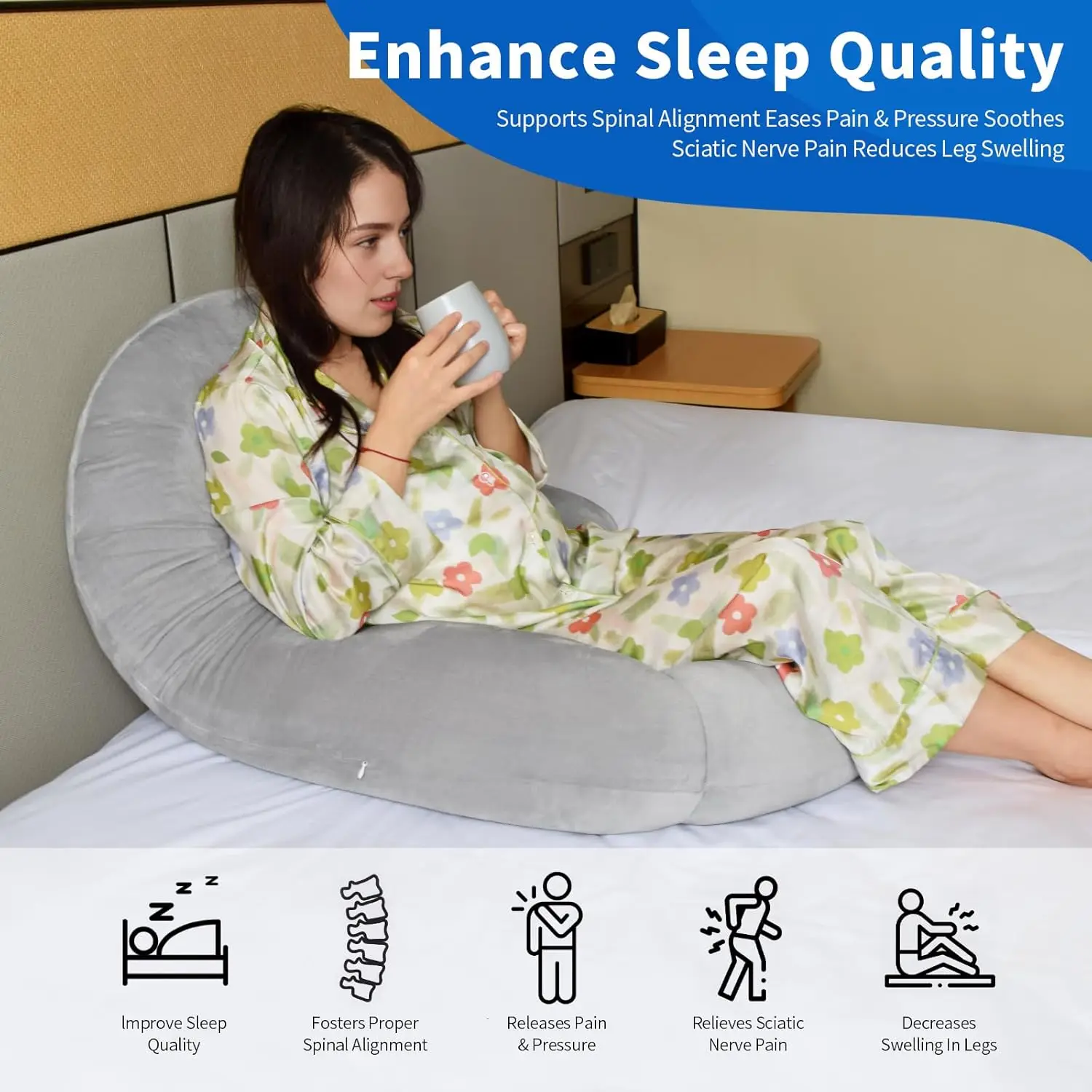 U-Shaped Full Body Pillow, 51 Inch Cooling Support Pillow for Side Sleepers & Pregnancy