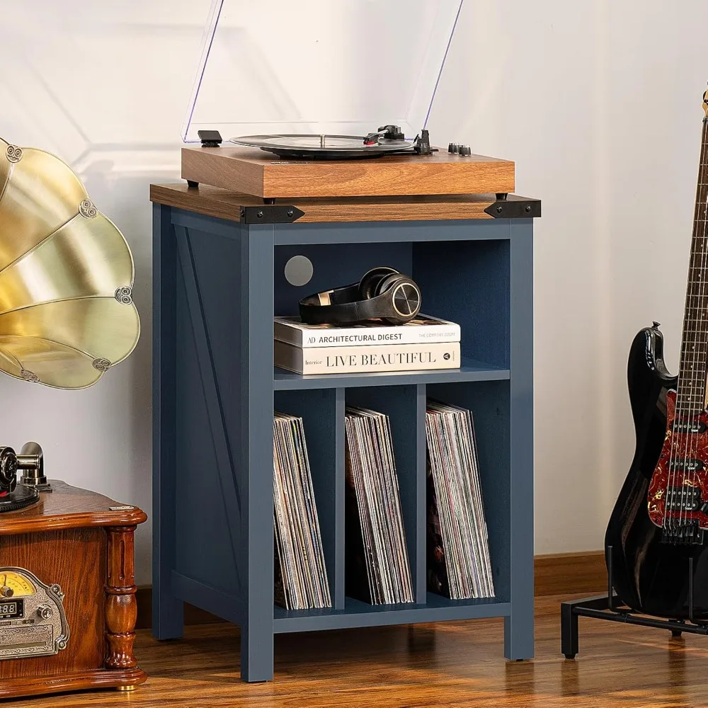 

Record Player Stand with Vinyl Record Storage,Navy Blue Record Player Table Holds up to 160 Albums,Large Wood Turntable