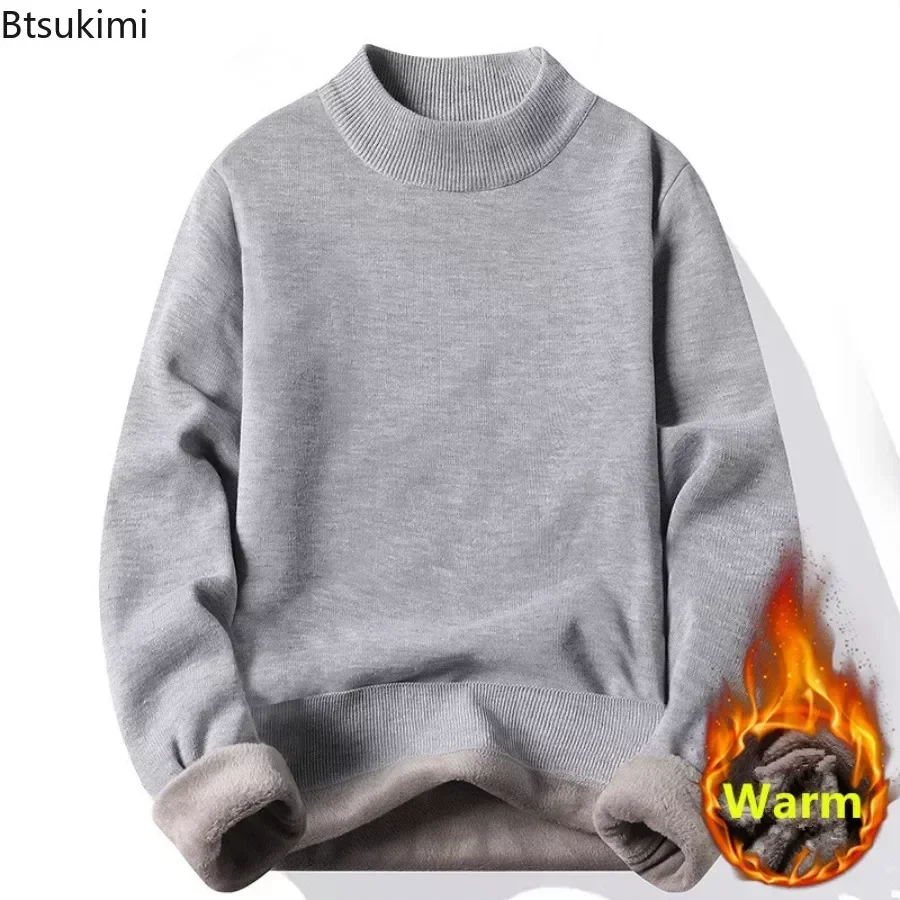 

New 2024 Men's Winter Pullovers Casual Solid Color Mock Neck Sweaters Fashion Loose Thickened Warm High-Quality Jumper for Men