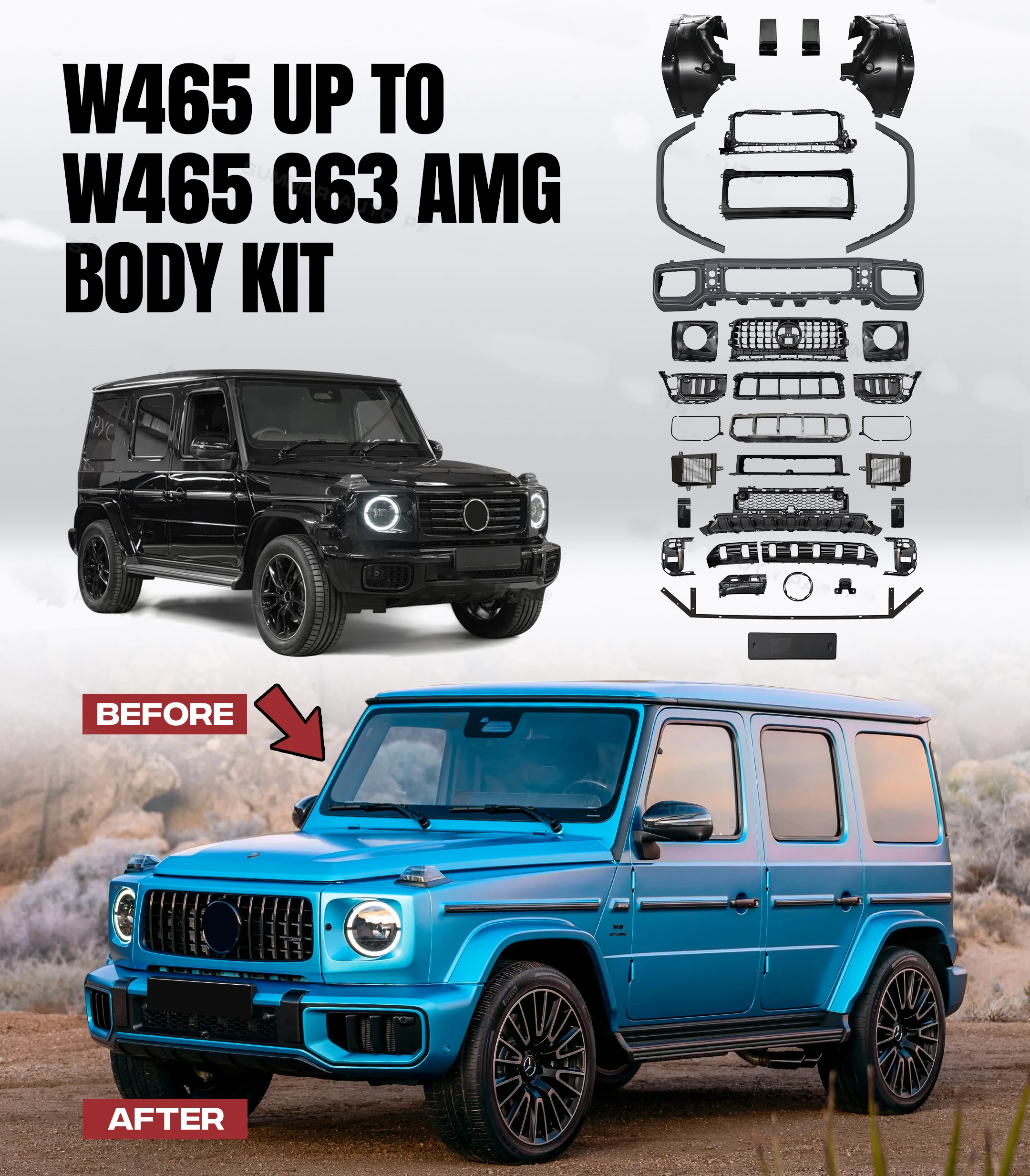 

Suitable for Merce des-Benz W465 G500 2025 G550 to W465 G63 - Low Level to High Level PP Kit With Front Rear Bumper Body kit