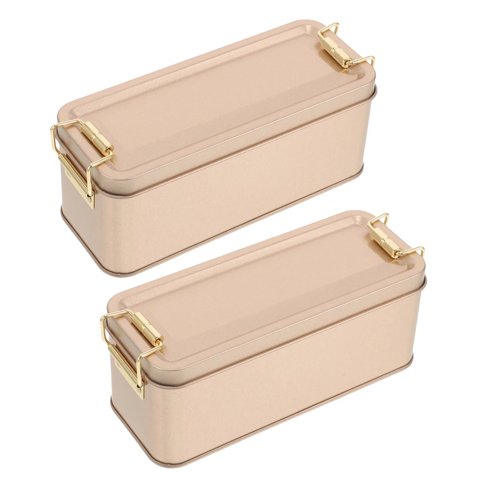 2 Pcs Cookies Iron Box Candy Boxes Party Favors Jar Birthday Treat Tin Golden for Packaging