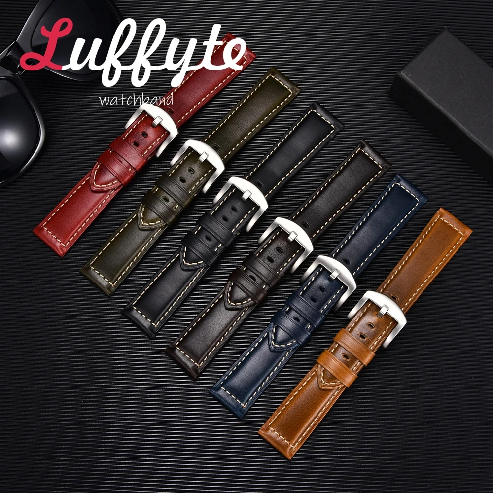 Öl Wachs Haut Echtes Leder herren Uhrenarmband 20mm 22mm Casual Komfortable Ersatz Armband Uhr Zubehör