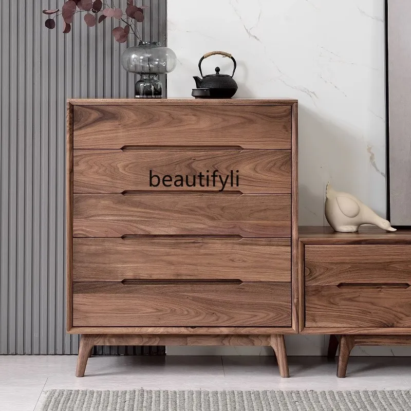 

all-solid wood chest of drawers black walnut locker Modern simple bucket kitchen Bedroom storage cabinet Italian style