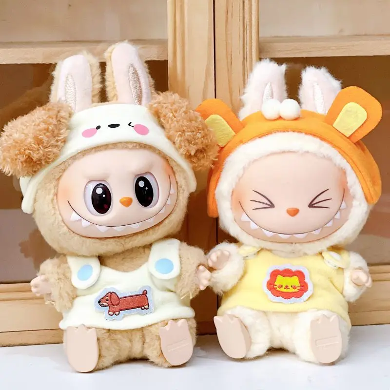 15/17cm 미니 인형 라부부 의류 세트 동물 점프수트 패턴 V1 V2 V3 라부부 옷 의상 헤어밴드 인형 액세서리 장난감