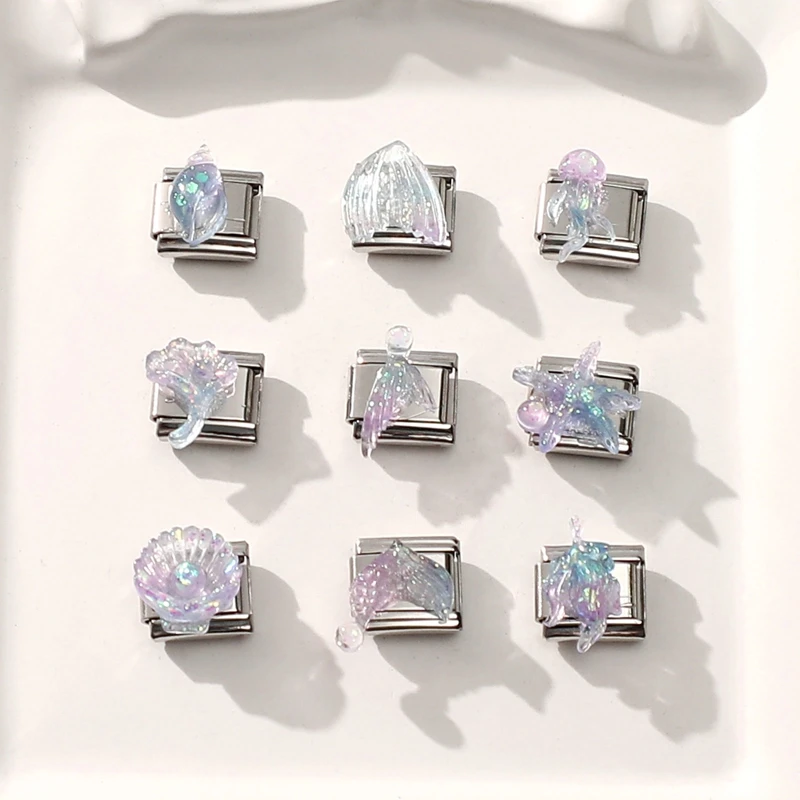 موضة المحيط قطرة الماء ذيل السمكة قنديل البحر محارة الإيطالية سحر الروابط صالح 9 مللي متر الفولاذ المقاوم للصدأ سوار المرأة DIY بها بنفسك صنع الهدايا #5