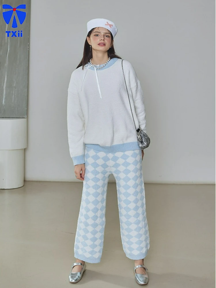 Autumn Winter New Style Home Clothes suit Simple Black and White Plaid and Blue and White Plaid Soft Pajamas suit for Outer Wear