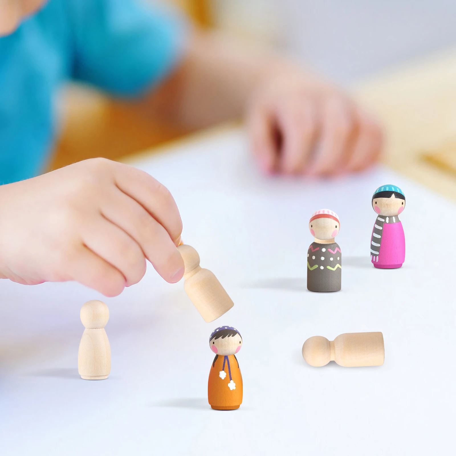 

40 Pcs DIY Puppet Wooden Peg Figures Kids Christmas Crafts Dolls Small Size People Painted Girl Unfinished