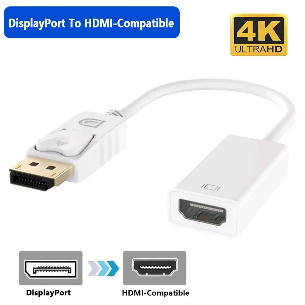 Переходник DP DisplayPort в HDMI, совместимый с HD TV, соединительный преобразователь видео 2K 4K 1080P для ПК, настольного ПК, ноутбука, телевизора, монитора, проектора