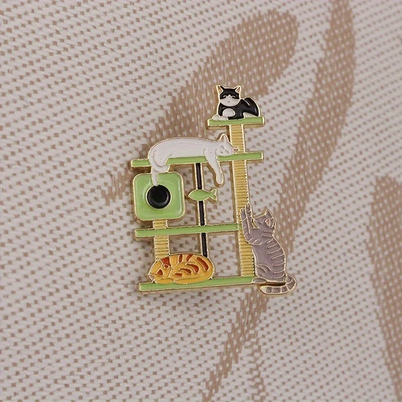 1 Piece Cute and Compact Animal Brooch, Metal Material with Cat and Cat Tree, Suitable for Men and Women\'s Outfit Coordination