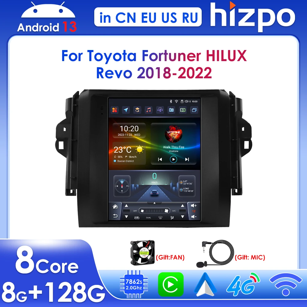 

Hizpo Android 13 Wireless Carplay for Toyota Fortuner HILUX Revo 2018-2022 9.7"Car Radio Multimedia Player 2din Stereo 4G BT GPS