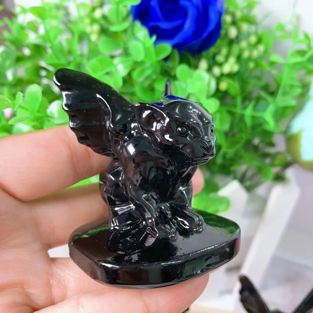 6cm Natural Obsidian Crystal Gargoyle Hand Carved Polished Quartz Healing Stones Gemstones For Home DIY Decorations 1pcs