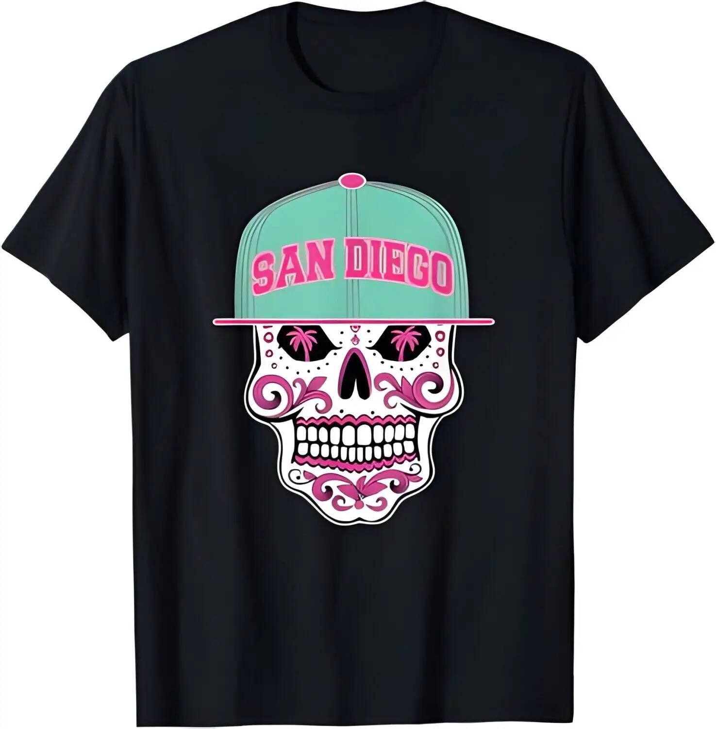 

San Diego Mexican Sugar Skull Mint Green Pink SD City T-Shirt