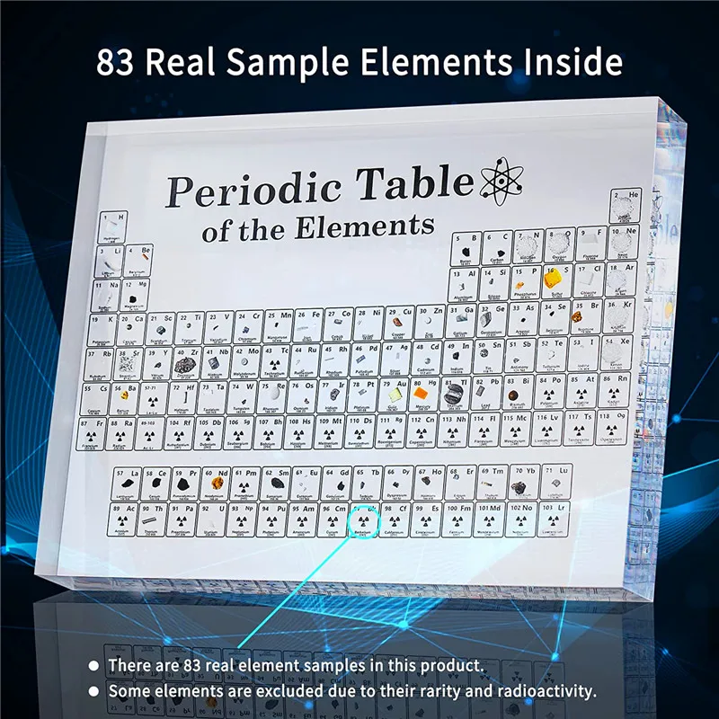 3D Acrylic Periodic Table with Real Elements Source Chemical Periodic Table of Elements Samples Chemistry Decorations Display