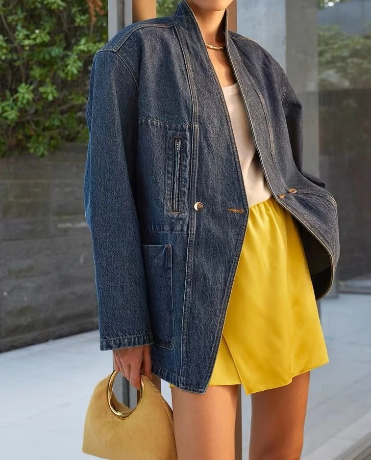 Early Autumn New Vintage Wide-sleeved Double-button Stand-up Collar Jacket Coat