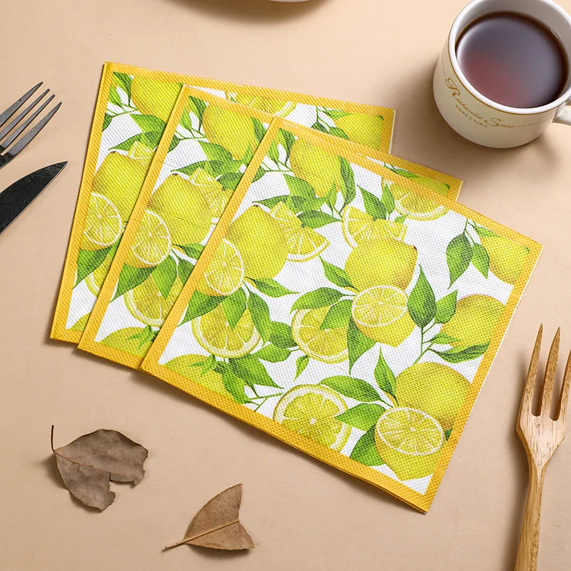 10/20pcs 33*33 ซม.2 ชั้นฤดูร้อนสีเหลืองมะนาวปาร์ตี้พิมพ์ทิ้งในครัวเรือน Placemat กระดาษวันหยุดบรรยากาศตกแต่งกระดาษ