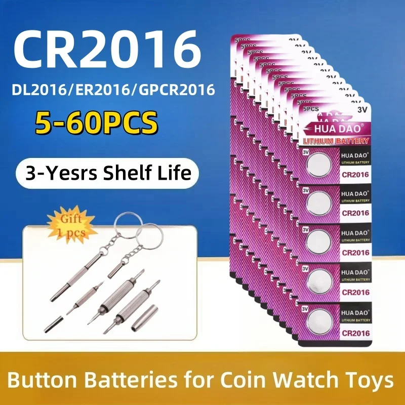 

5-60Pcs CR2016 3V Button Batteries LM2016 BR2016 DL2016 CR 2016 Cell Coin Lithium Battery for Watch Electronic Toy Calculators