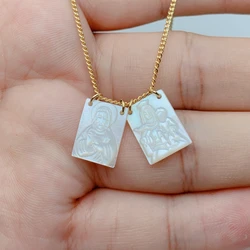 Religious Jesus Virgin Mary Scapula Necklace Women Jewelry Stainless Steel Cuban Chain Mother Pearl Shell Pendant Neck For Girl
