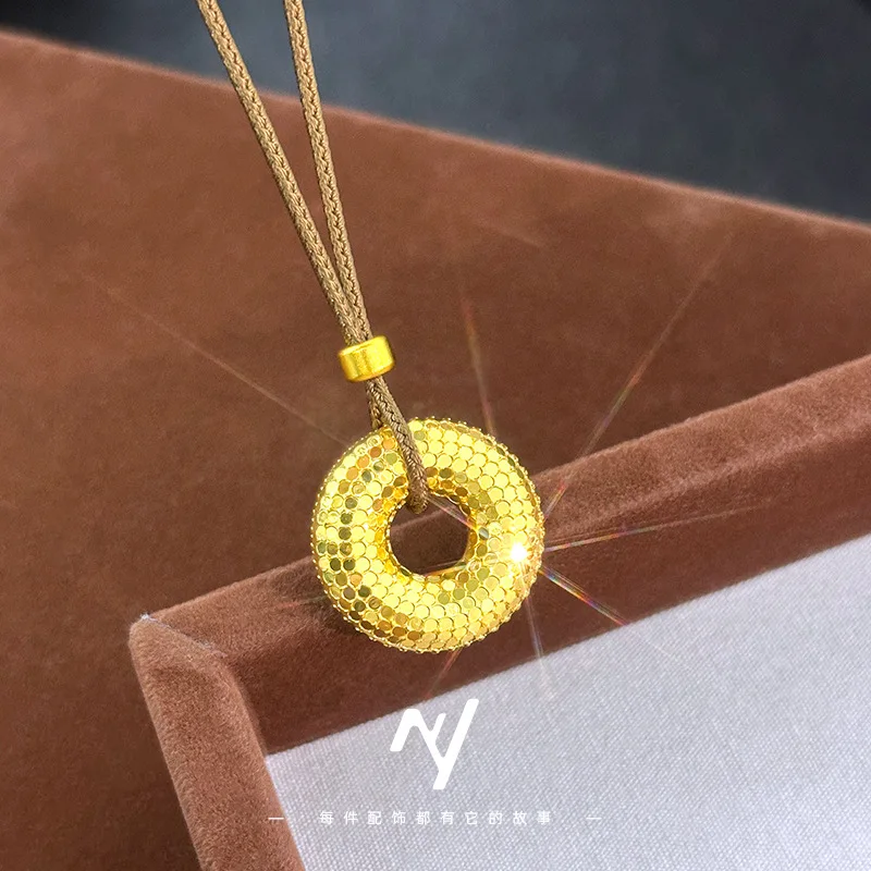 9999 24K Real Gold Dragon Scale Safety Buckle Pendant New Chinese Style Versatile Dragon Scale Safety Buckle Pendant