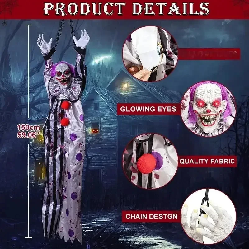 Halloween Animatronic Hanging Decoration Animated Talking Scary Clown Electric Ghost Glowing Skeleton Female Ghost Horror Prop