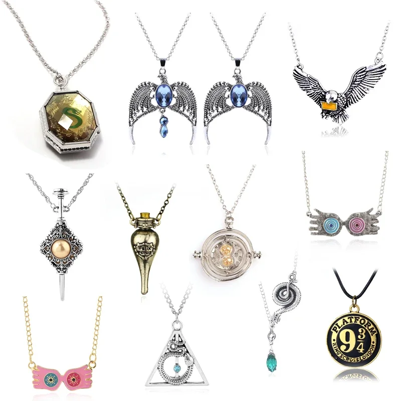 Harries Necklace Pendant Movie Figure Hogwarts Deathly Hallows Potter Cosplay Magic School Badge Diadem Jewelry Birthday Gifts