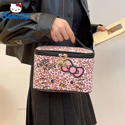 Sanrio Pink Leopard Hello Kitty Cosmetic Case New Handheld Makeup Bag & Wallets & Purse & Handbag Women's Bag Lunch Box Bag