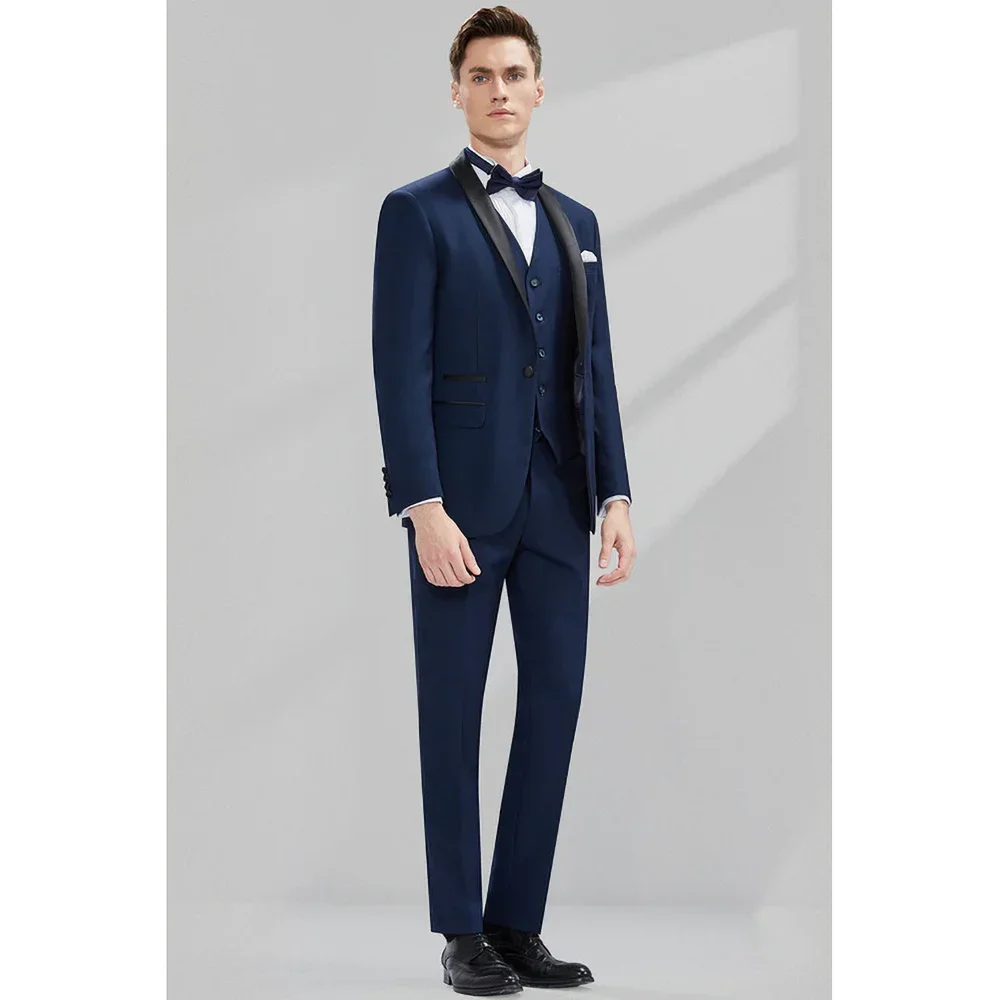 

Elegant Shawl Lapel One Button Men Suits 3 Piece Set Chic Party Dinner Banquet Suit Slim Fashion Formal Groom Wedding Tuxedo