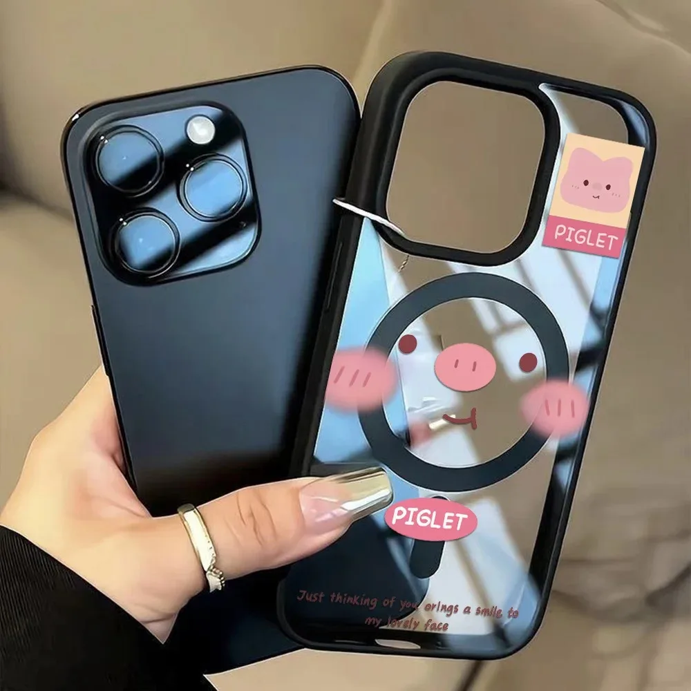 Funda de silicona con estampado de cerdito de dibujos animados para iPhone 15, 14, 16, 17 Plus, 13, 12, 11 Pro MAX, 17 Air Clear Magsafe