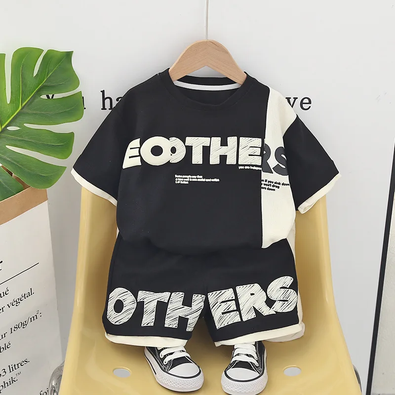 2024 Designer Baby Boy 18 Months Old Summer Clothes for Kids Patchwork Letter Short Sleeve T-shirts and Shorts Boys Outfits Set