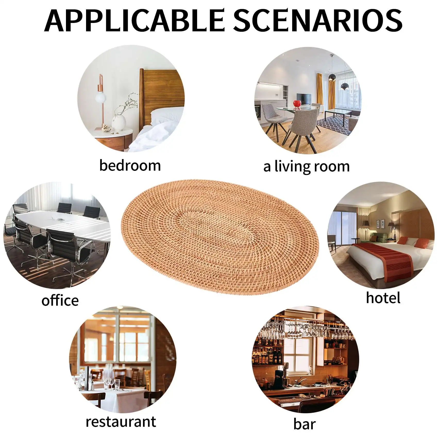 A9oP- Rattan Woven Placemats Oval Round Table Mats Non Slip Heat Resistant Place Mat Natural Multipurpose Placemat 30X40cm - Image 3