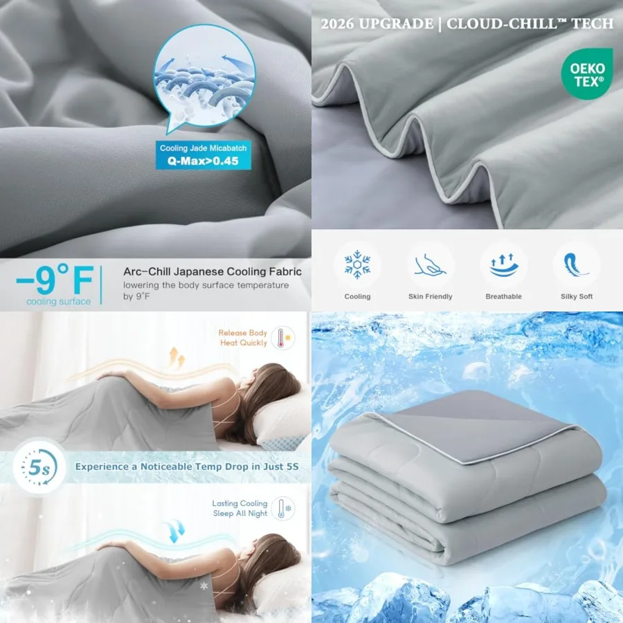 

Cooling Comforter Queen, 2026 Cloud-CHILL TECH Q-MAX 0.45+, Double-Sided Cool Design Soft Fluffy Cooling Blanket for Night Swea